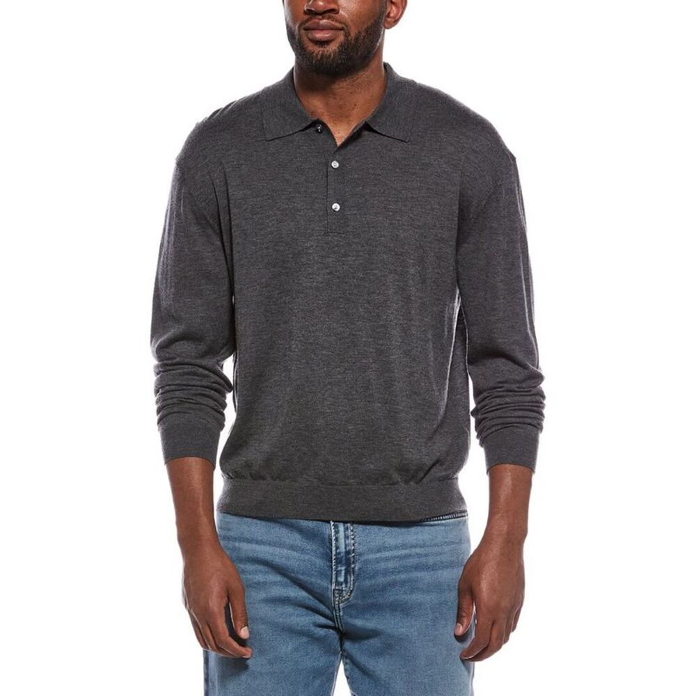 Frame Denim Mens  Superfine Wool Polo Sweater, Gray